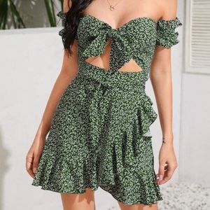 NEW Shein Floral Shirred Cutout Dress
